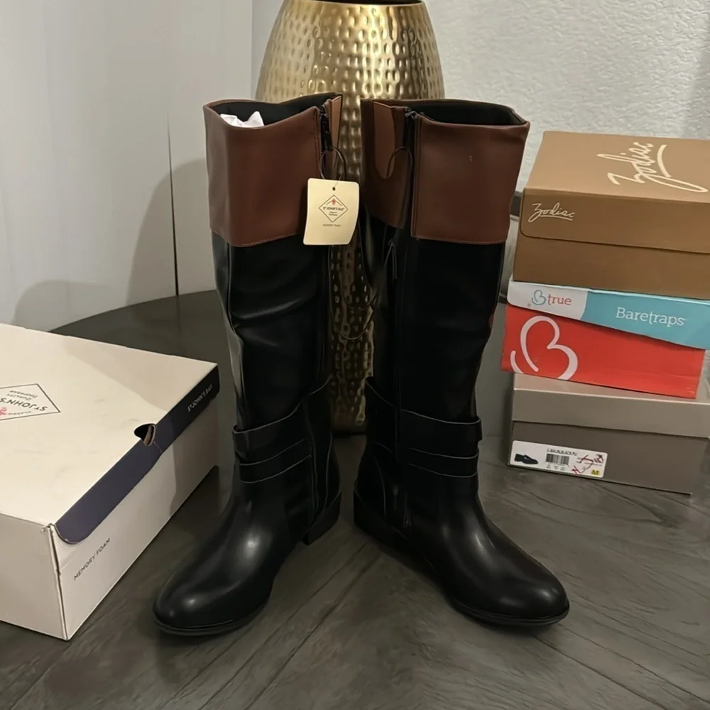 St. John's Bay Womens Douglas Stacked Heel Riding Boots (WIDE)